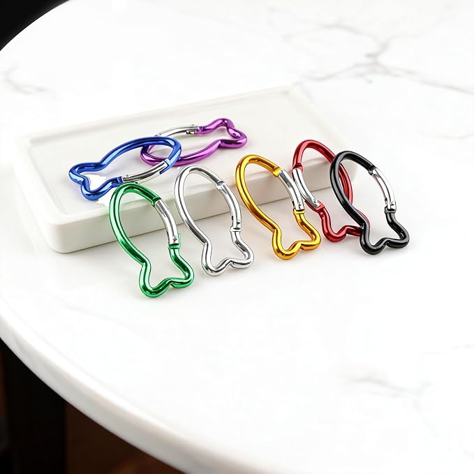 7Pcs Cute Fish Shape Carabiner Clips, 2.4inch Colorful Mini Aluminum Alloy - Image 7