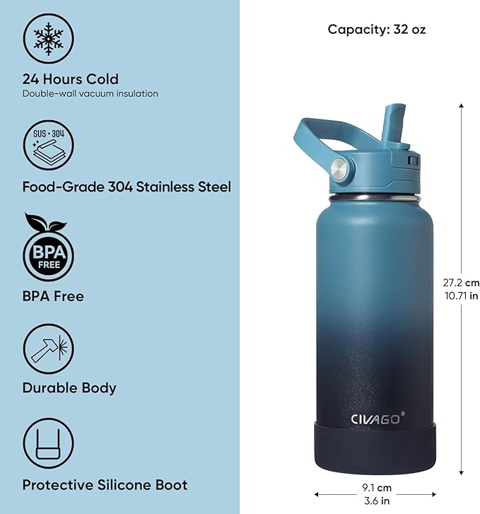CIVAGO 32 oz Insulated Stainless Steel Water Bottle - Image 7