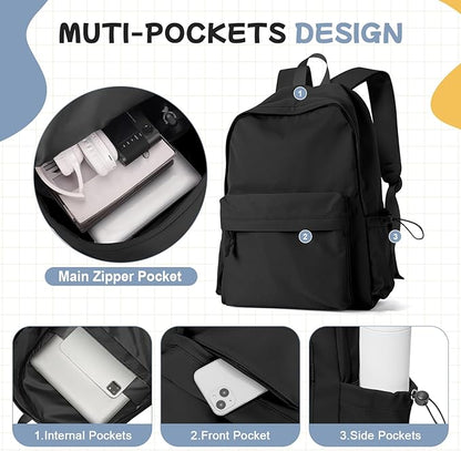PAUBACK Black School Backpack for Girls Women Waterproof High School Book Bag - Image 4