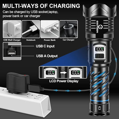 Super Bright Flashlight High Lumens 100000 Rechargeable, Strong 50W LED - Image 4