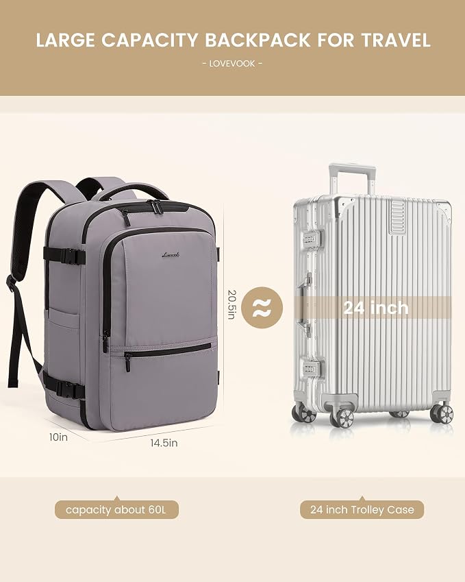 LOVEVOOK Travel Backpack for Women & Men, 60L Large Carry On Backpack Airline - Image 3