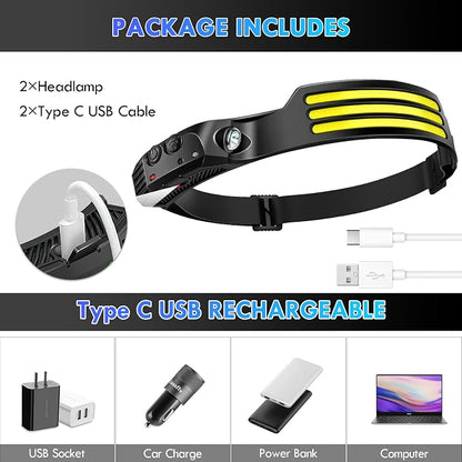 DAWINSIE LED Headlamp Rechargeable, 230° Wide Beam Head Lamp - Image 4