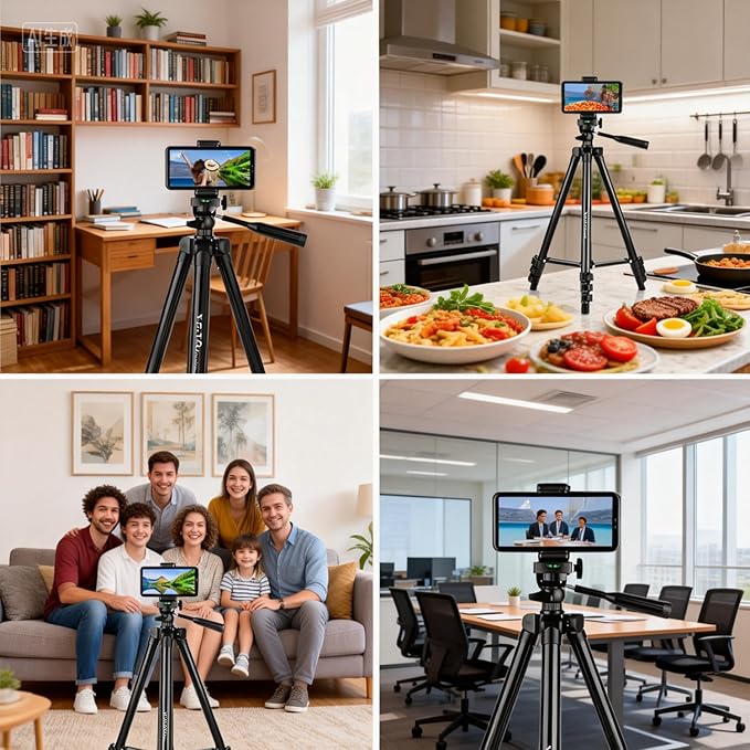 50" Aluminum Phone & Camera Tripod, Extendable Cell Phone Tripod Stand - Image 3
