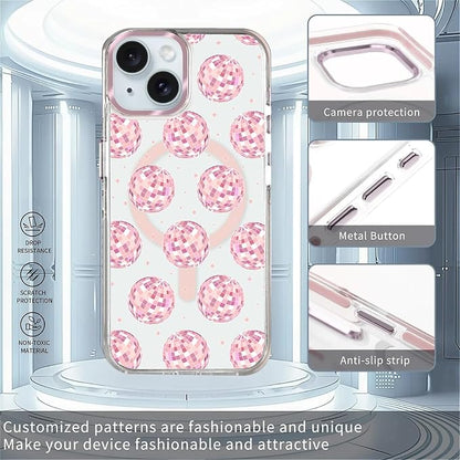 Case for iPhone 15, Disco Balls Pink Phone Case Design，for Women Girls Magnetic - Image 2