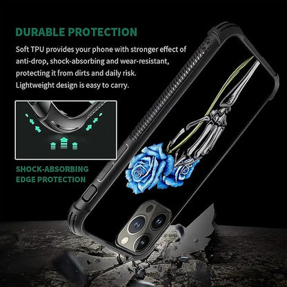 for iPhone 16 Pro Max Case, Skeleton Holding Blue Rose Pattern Graphic Design - Image 2