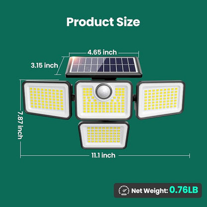 4500LM Solar Lights Outdoor, 4 Adjustable Heads Motion Sensor Lights, 3 Modes - Image 3