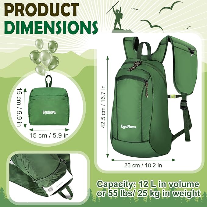 12L Ultralight & Thin Packable Daypack, Small Foldable Hiking Backpack Travel - Image 4