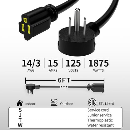 Vockjour 6 FT 3 Pack Black Low Profile Flat Plug 14 Gauge Heavy Duty Extension - Image 2