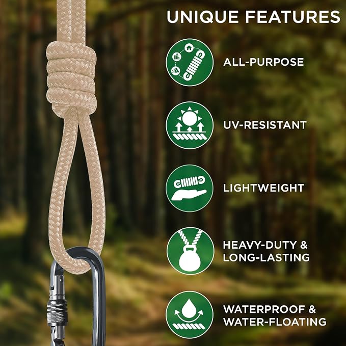 TECEUM Rope – 90 Feet x 1/4 Inch – Beige – Strong All-Purpose Utility Rope – - Image 4