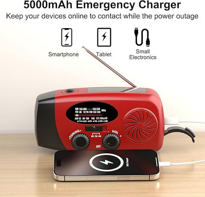 18500mWh Weather Emergency Radio, Portable Solar AM/FM/NOAA Hand Crank Radio - Image 3