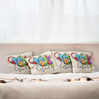 Ambesonne Music Throw Pillow Cushion Case Pack of 4, Illustration of Graffiti - Image 6