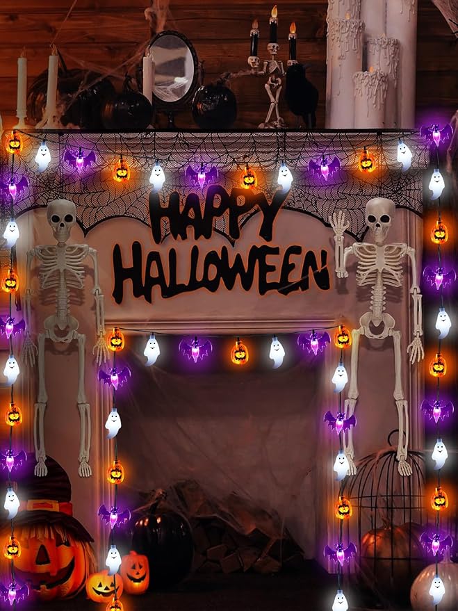 Halloween String Lights, 3D Pumpkin Bat Ghost Fairy Lights Battery Operated - Image 5