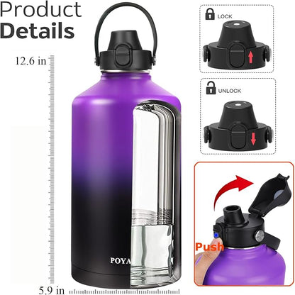 Water Bottle Insulated 32oz 40oz 64oz 128oz Straw Lid Spout Lid & 3 Lids - Image 2