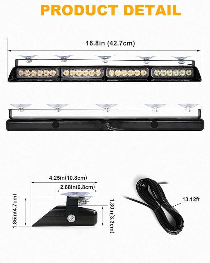 HLauto 6Z4J Emergency Dash Strobe Lights: 2x16.8 inch Green Amber Safety Lights - Image 7