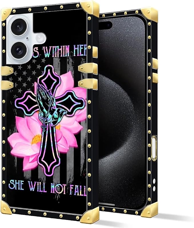 Compatible with iPhone 16 Plus Case, Praying Cross Hands Luxury Golden - Image 3