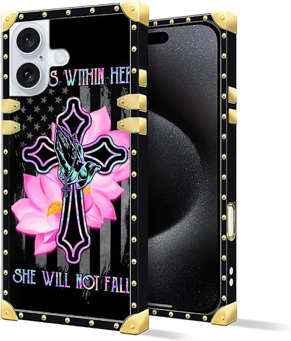 Compatible with iPhone 16 Plus Case, Praying Cross Hands Luxury Golden - Image 3