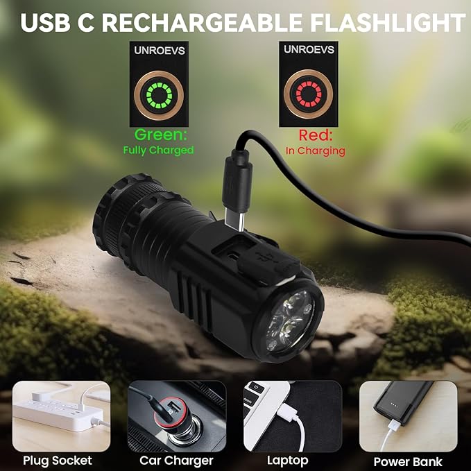 UNROEVS Mini Flashlight 2550 Lumens Rechargeable USB C Charging, Small - Image 3