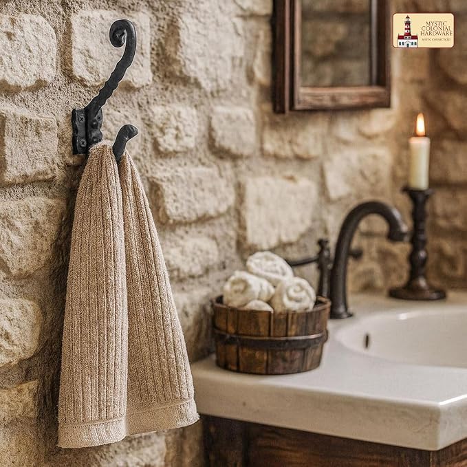 Mystic Colonial Rustic Cast Iron Wall Hooks, Heavy Duty Blackened Vintage - Image 5