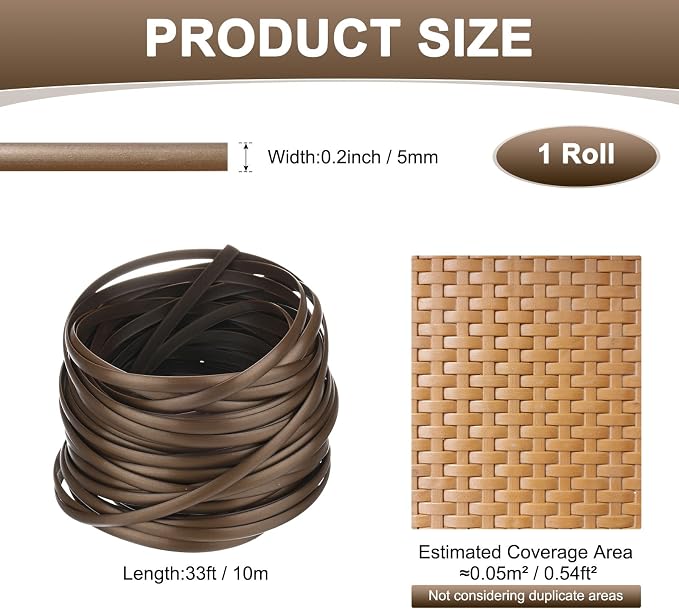 M METERXITY 1-Pack Wicker Repair Kit, 5mm x 33ft/10m Plastic Flat Rattan - Image 3