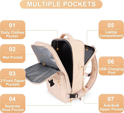 coofay Large Carry On Backpack Flight Approved Personal Item Travel Backpack - Image 3