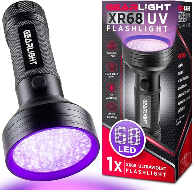 GearLight UV Flashlight Black Light from 68 LED Blacklight Flashlight Dog/Cat by GearLight