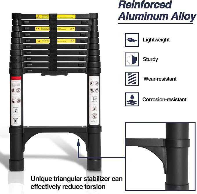 BOCOM 10.5 FT Aluminum Telescoping Ladder, Lightweight Multi-Purpose - Image 3