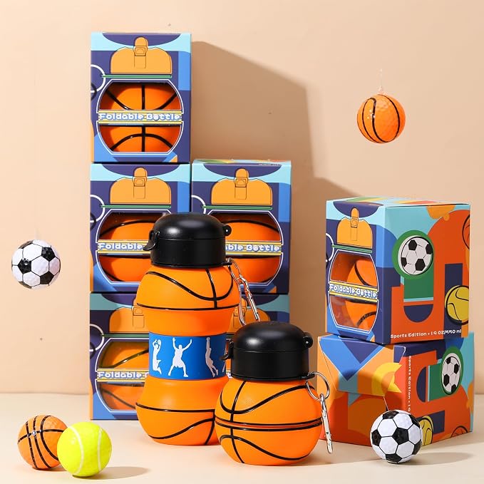 Layhit 8 Pcs Basketball Water Bottles 18oz Collapsible Basketball Water Cups - Image 8