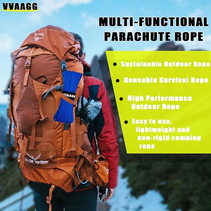 VVAAGG 1000 Blue Paracord Rope 100FT, 4mm Parachute Cord Utility 12 Strand - Image 5