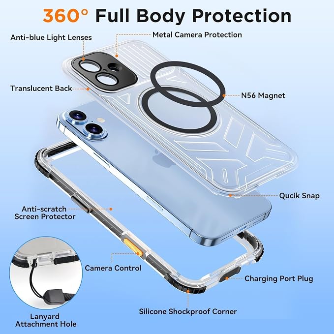 WIFORT for iPhone 16 Plus Waterproof Case, Fit for Magsafe Full Body Magnetic - Image 6