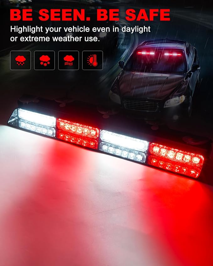 HLauto 6Z4J Emergency Dash Strobe Lights: 2x16.8 inch Red White Safety Lights - Image 3