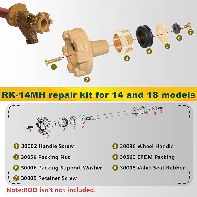 RK-14MH Outside Faucet Repair Kit Metal Handle Compatible - Image 7