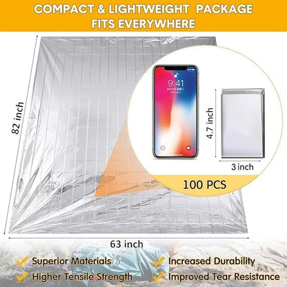 Emergency Survival Blanket, Mylar Thermal Blanket, Gigantic Space Blanket 82" x - Image 2
