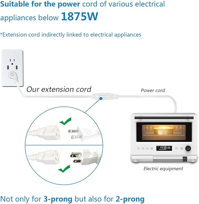 FIRMERST 1875W Flat Plug Extension Cord 10 Feet 14 AWG 15A White - Image 7