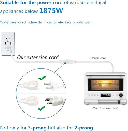 FIRMERST 1875W Flat Plug Extension Cord 10 Feet 14 AWG 15A White - Image 7