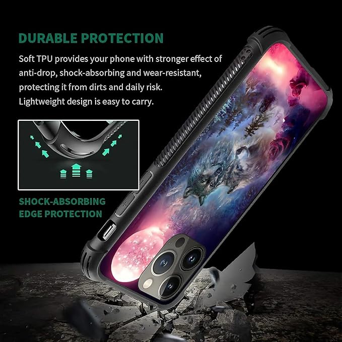 for iPhone 14 Pro Max Case, Star Two Wolfs Howling Pattern Graphic Design Girl - Image 6