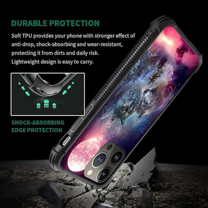 for iPhone 14 Pro Max Case, Star Two Wolfs Howling Pattern Graphic Design Girl - Image 6
