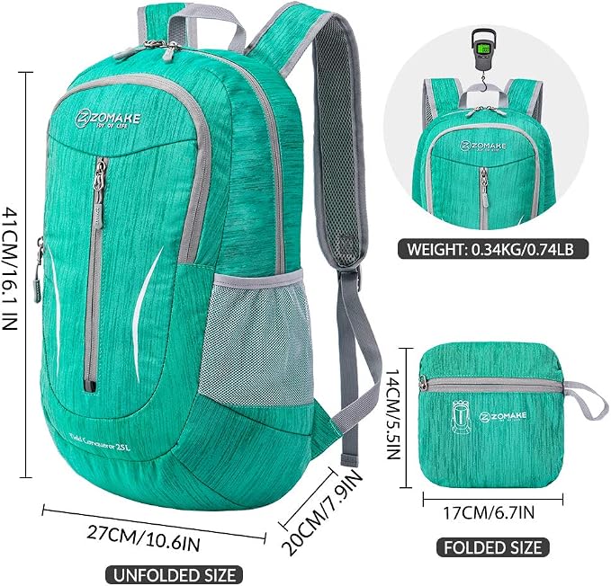 ZOMAKE 25L Ultra Lightweight Packable Backpack, Foldable Hiking Backpacks Water - Image 2