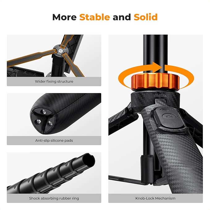 K&F CONCEPT 62'' Phone Selfie Stick Tripod, 2-in-1 Extendable Cell Phone Tripod - Image 6