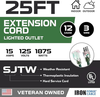 IRON FORGE CABLE 12 Gauge Extension Cord 25 Ft Lighted End - Image 2