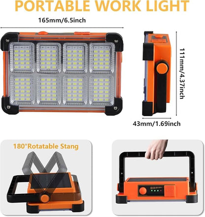 120W Solar Rechargeable Work Light, 144 LED 10000LM Portable Flood Light - Image 3