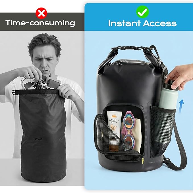 20L Waterproof Dry Bag with Bottle Holder & Mesh Pocket, 500D PVC Tarpaulin - Image 5