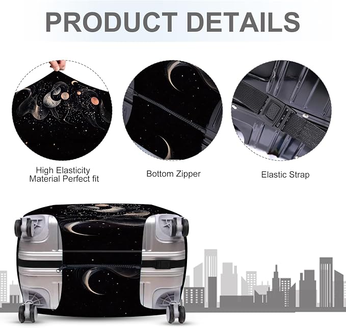 ANNA QUEEN Celestial Galaxy Luggage Cover, Moon & Stars Suitcase Protector - Image 3
