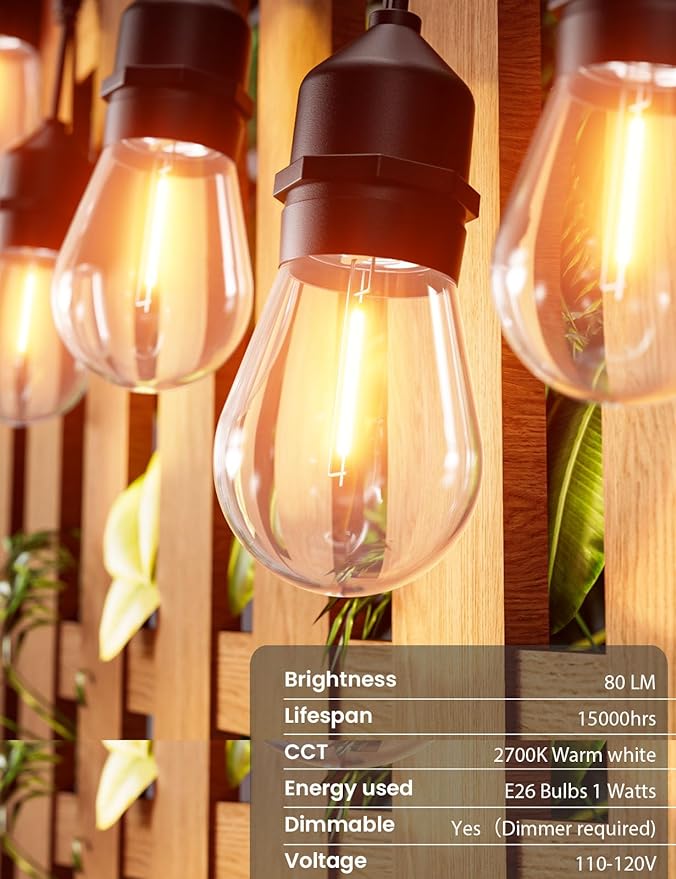 Svater Outdoor String Lights 150FT, E26 Socket, 1 Watt Dimmable 2700K Warm White - Image 5