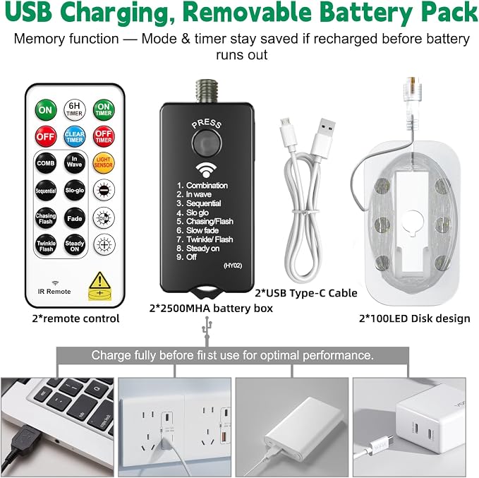HXWEIYE Rechargeable Fairy Lights - Image 6
