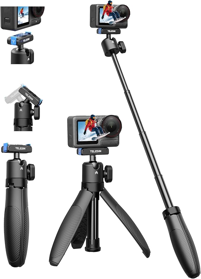TELESIN 40cm/15.7'' Mini Selfie Stick Tripod, Magnetic Quick Release Selfie by telesin