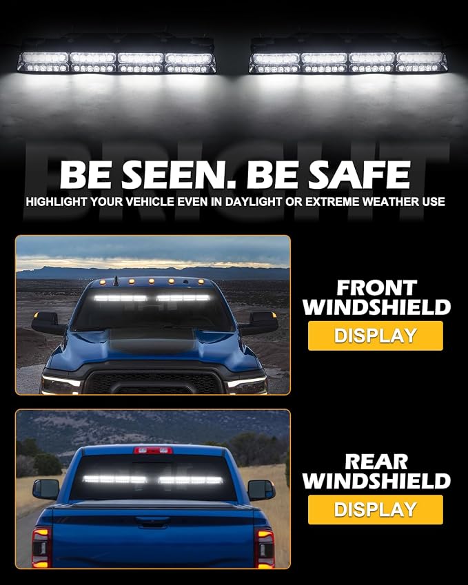 HLauto 604N Emergency Dash Strobe Lights: 2x16.8 inch White Security Light - Image 3