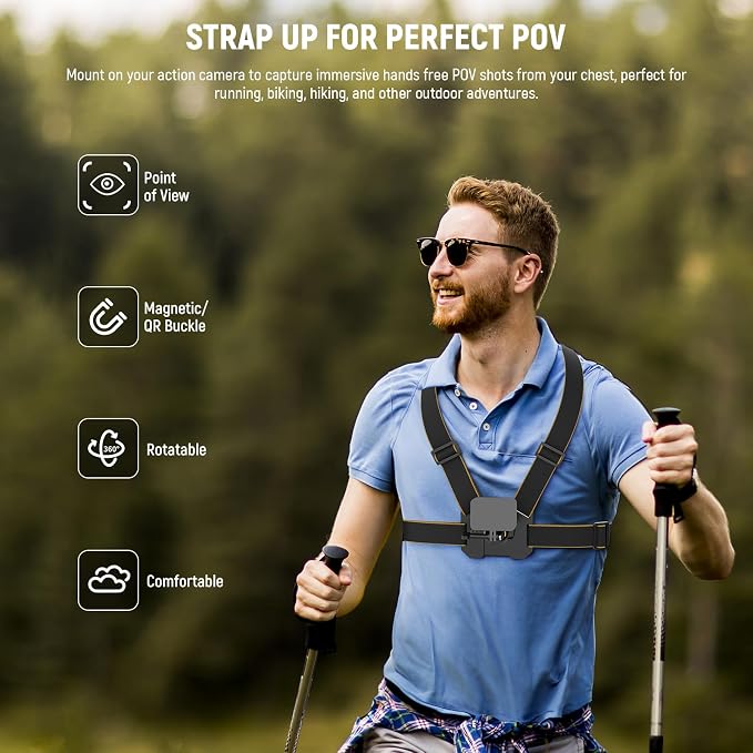 NEEWER Chest Mount Harness for Action Camera, Adjustable Hand Free Chest Strap - Image 2