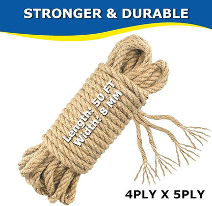 Vanhench Jute String Rope 8mm x 50 Feet, Heavy Duty and Thick Twine Rope - Image 3