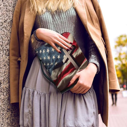 Small Bible Cover Case for Women Men American Flag and Cross PU Leather Bible - Image 4