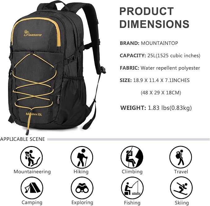 MOUNTAINTOP Hiking Backpack, 25L Camping Backpack, Men Women Hiking Daypack - Image 2